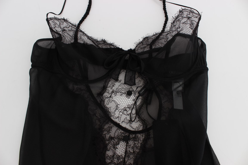 Black silk lace babydoll lingerie top-null