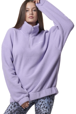 Body action womens oversized sherpa hoodie, Lavender Sky, medium