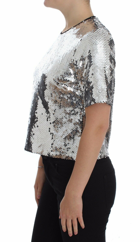 Silver sequined crewneck blouse t-shirt top-null