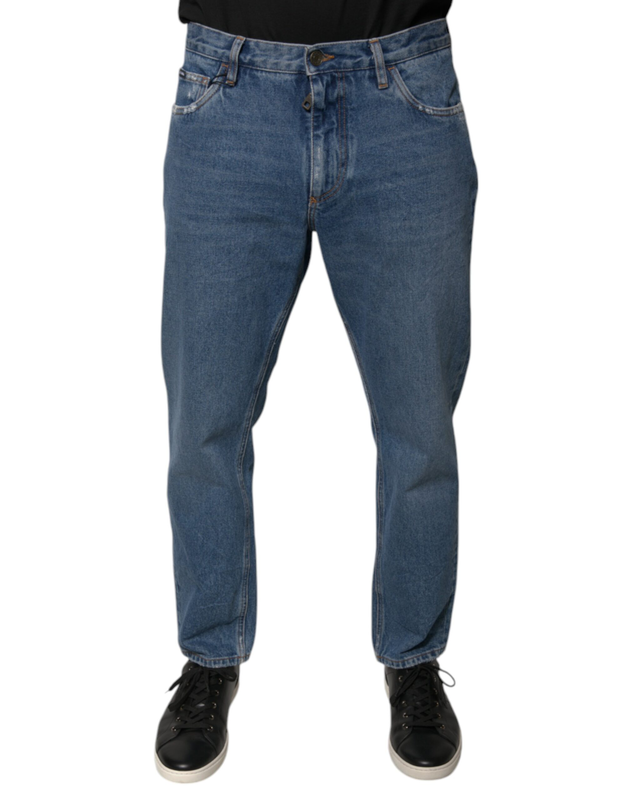 Blue cotton logo men loose denim jeans-null