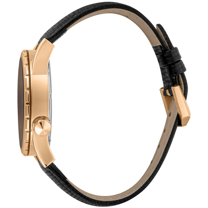 Black leather dress watch-null