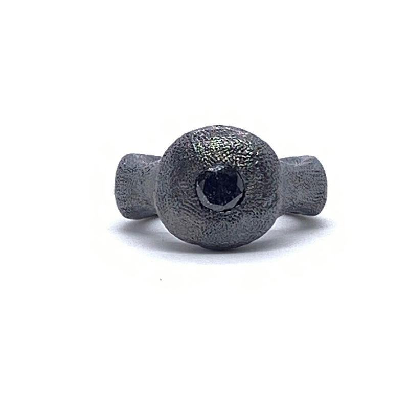 Ring pure oxidized silver black diamond-null