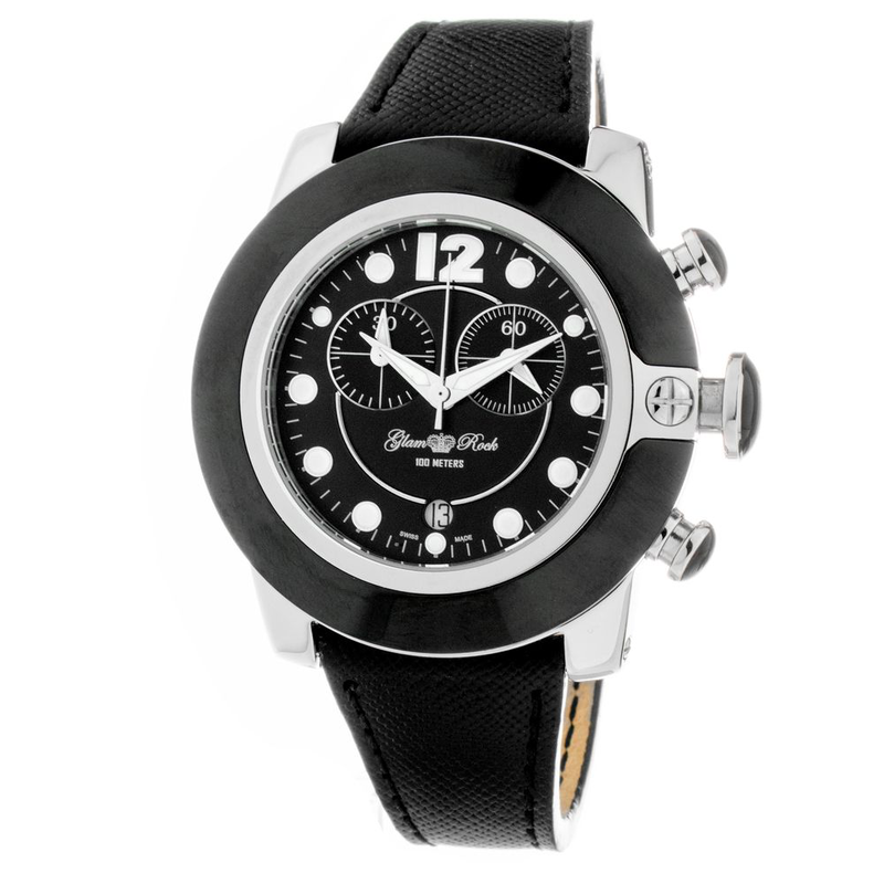 Black leather dress watch-null