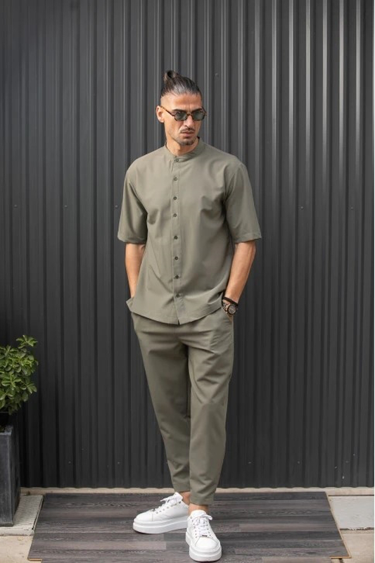 Henry s/s easywear stand up collar shirt-null