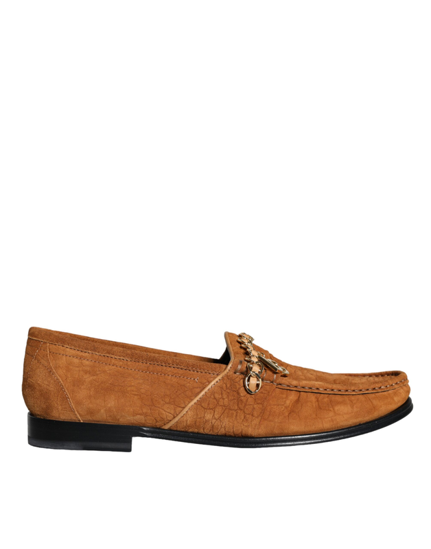 Brown velvet leather logo mocassin slip on shoes-null