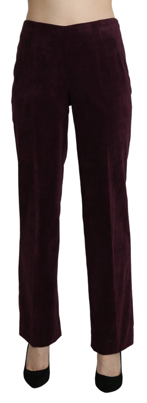 Purple suede high waist straight trouser pants-null