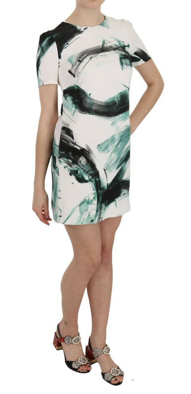 White black blue shift short mini dress-null