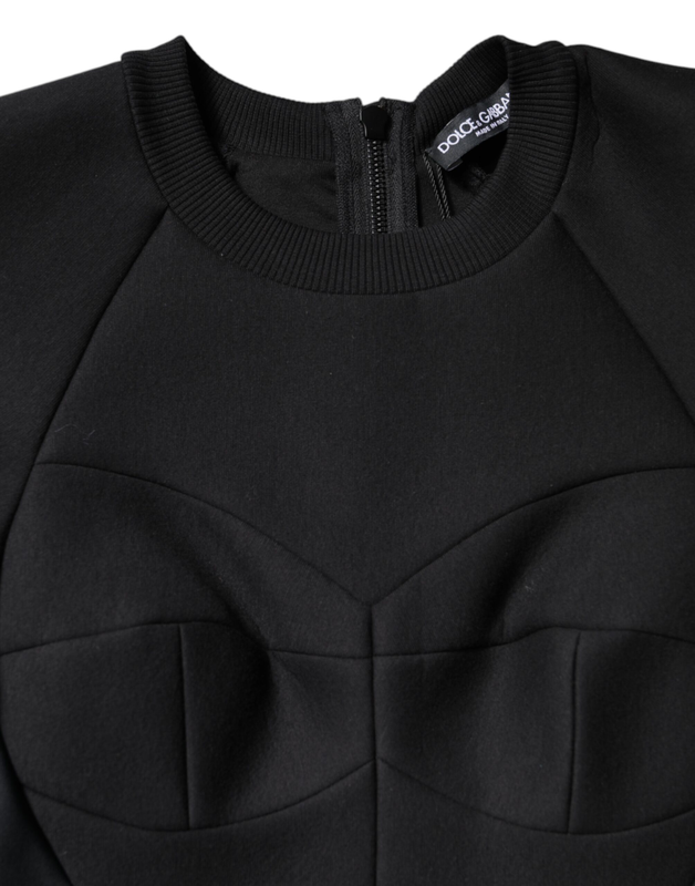 Black cotton long sleeves a-line mini dress-null