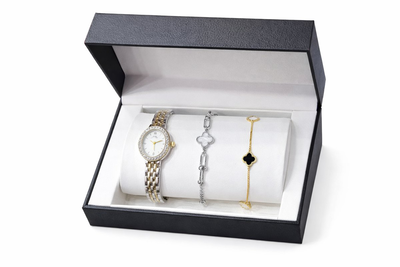 Two-tone women&rsquo;s watch with clover duo bracelets &ndash; gift box set, , medium