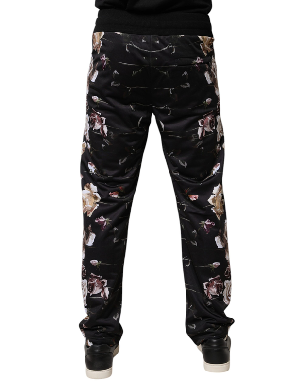 Black floral polyester jogger pants-null