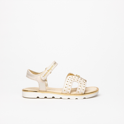 Laura biagiotti hook and loop studded girls sandals., Beige, medium