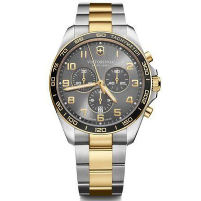 Fieldforce classic chronograph, 42, dark grey dial, silver/gold two tone bracelet, , medium