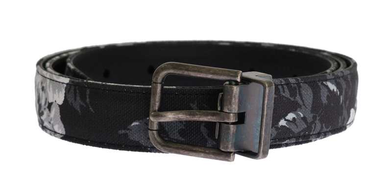 Black cayman linen leather belt-null