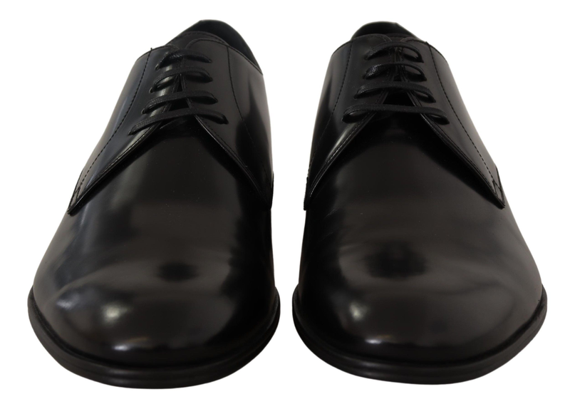 Black leather lace up formal derby shoes-null