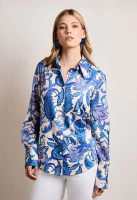 Satin floral printed shirt by desiree - xl , blue, Blue, medium