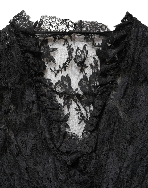 Black lace a-line long evening gown dress-null
