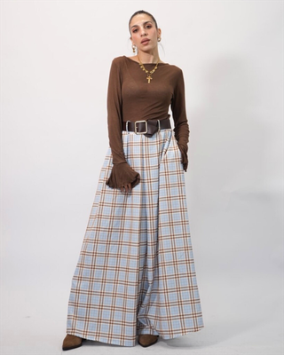 Stripe midi skirt with belt 2171, Blue, medium