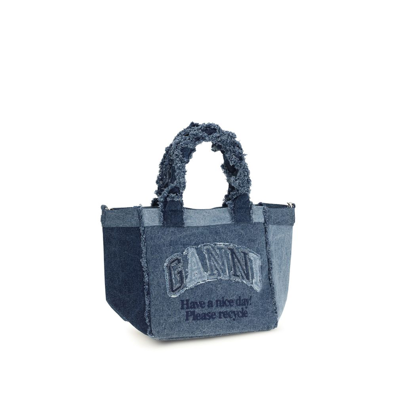 Blue cotton handbag-null
