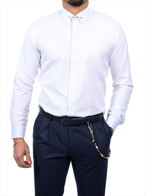 Dzine oxford collar metal shirt, White, medium