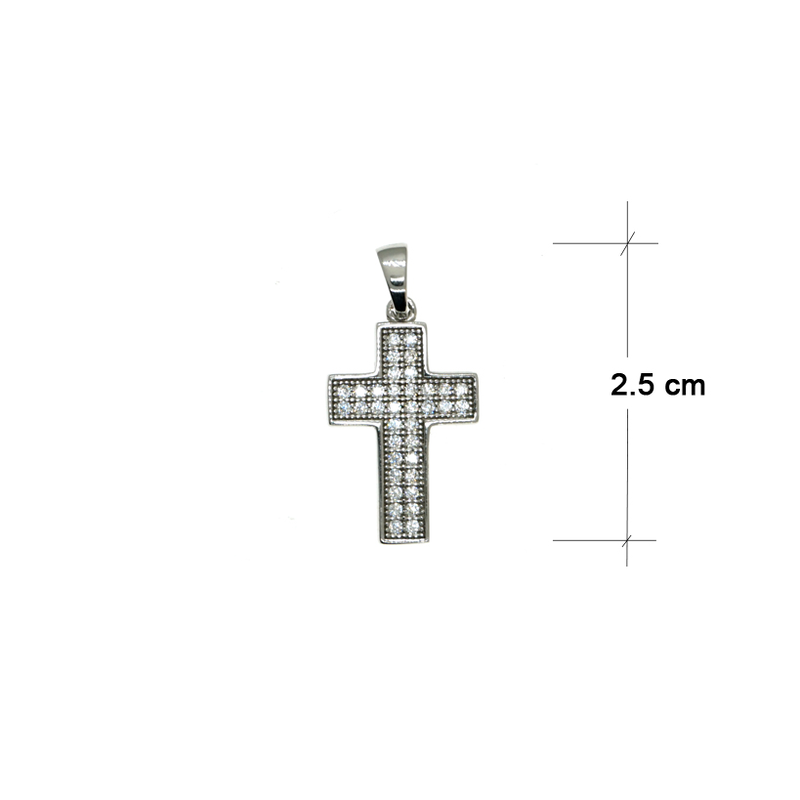 9ct gold cross in white gold with zircons - 50cm-null