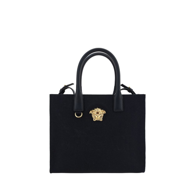 Black cotton shoulder bag, Black, medium