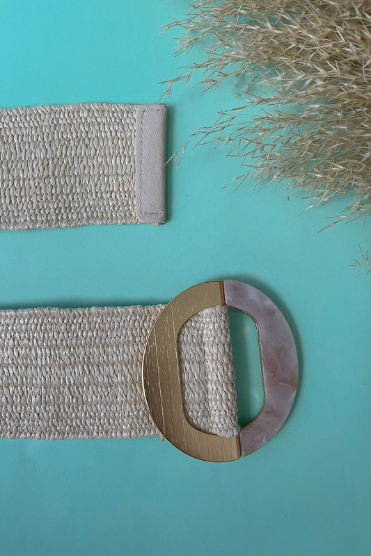 Round buckle straw belt beige image number null