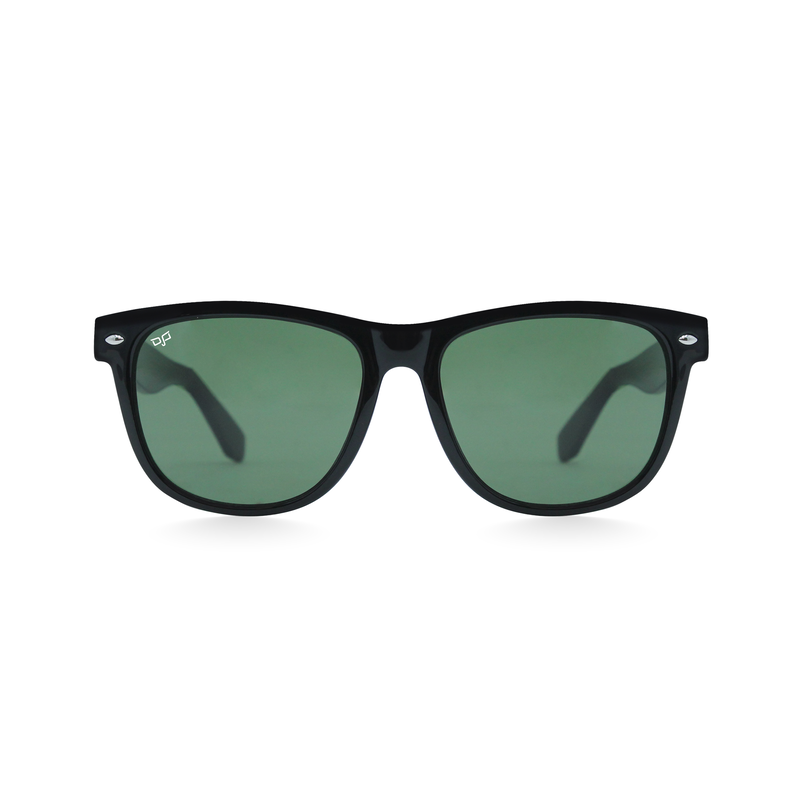 OJO sunglasses everyday square shine black frame and temples with green lenses rx image number null