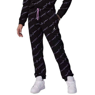Girls all-over-print pants, Black, medium