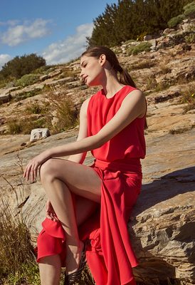Sleeveless top with pleats by desiree - red , m, Red, medium