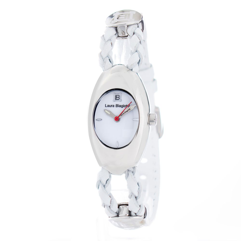 White leather dress watch-null