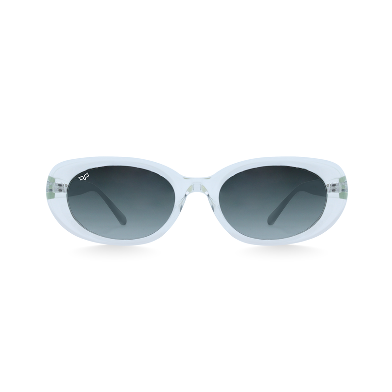 OJO sunglasses trend oval with clear frame and temples with  grey gradient lenses rx-null