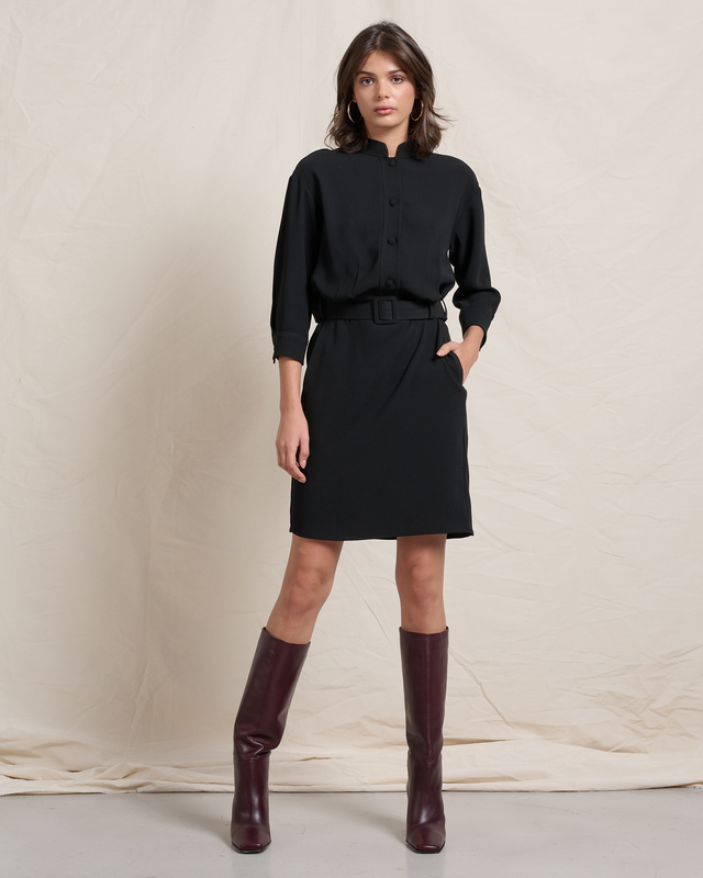 Dress crepe with belt image number null