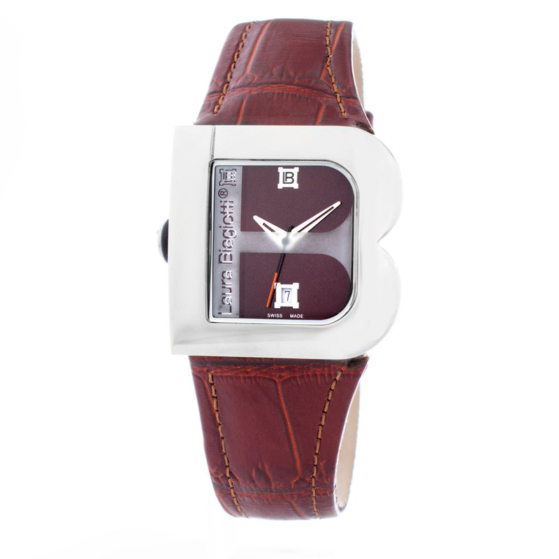 Brown leather dress watch-null