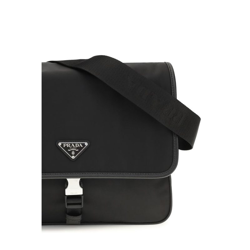 Black recycled polyamide shoulder bag-null