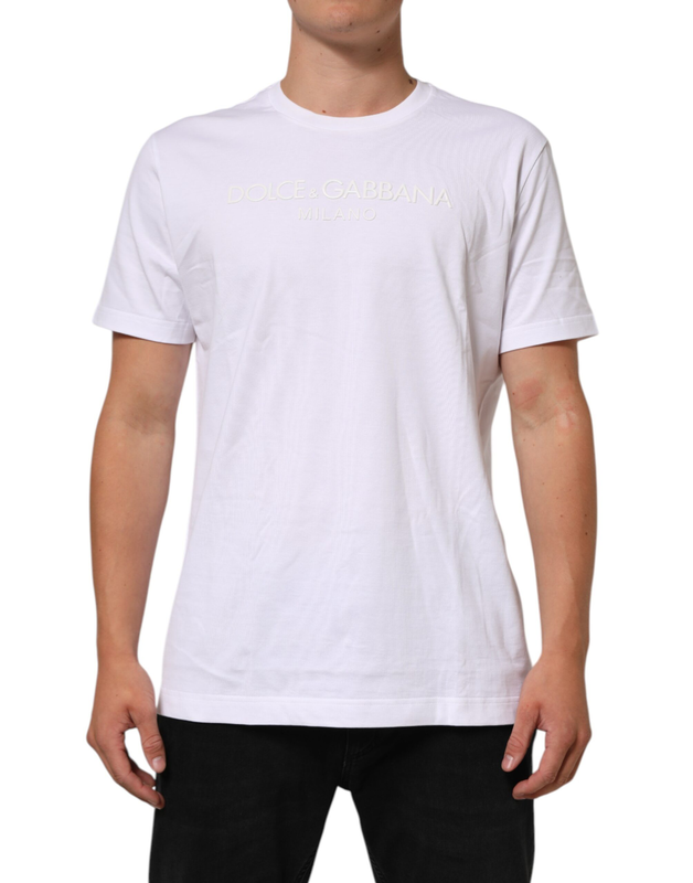White cotton crew neck short sleeves t-shirt-null