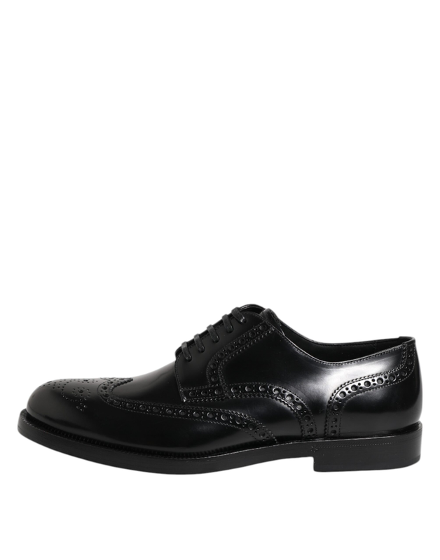 Black leather derby wingtip formal shoes-null