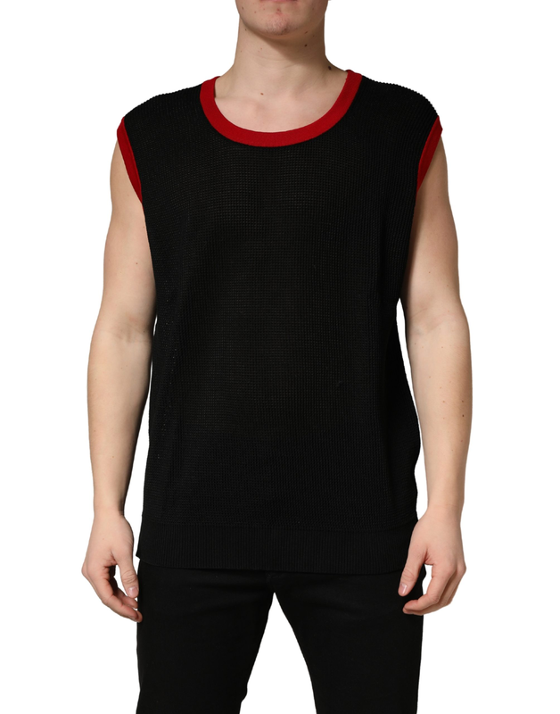 Black crew neck sleeveless men knit vest t-shirt-null