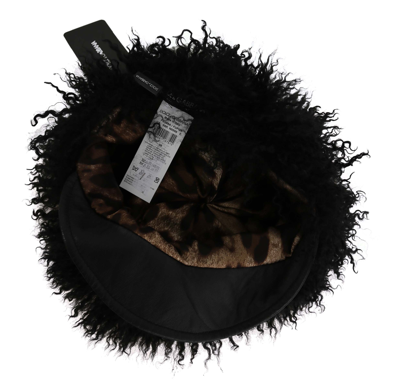 Black tibet lamb fur leather gatsby hat-null