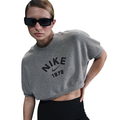 Nike sportswear womens french terry cropped crew top, Carbon Heather, medium