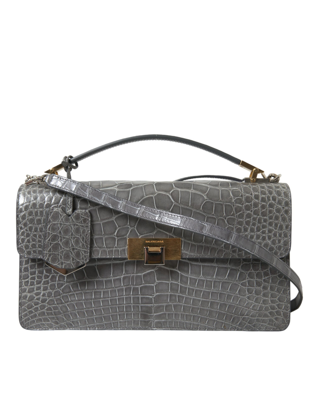 Gray exotic leather medium shoulder hand purse bag-null