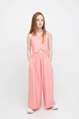 Σετ γιλεκο και παντελονα με πιετα, Pink, medium
