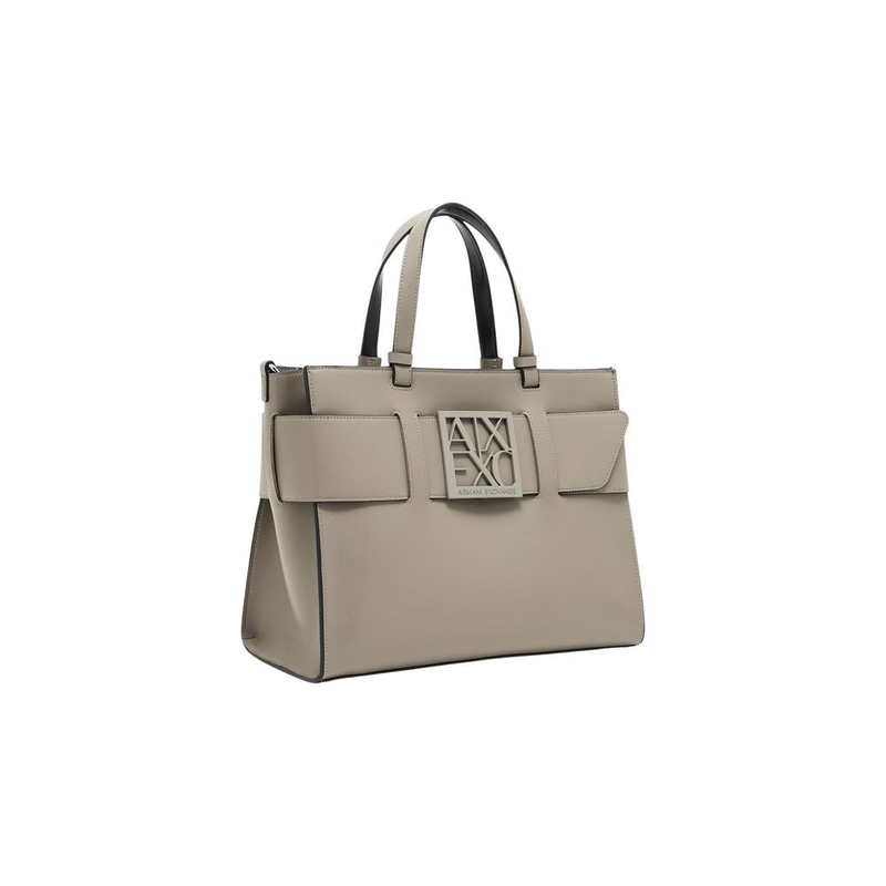 Beige artificial leather handbag-null