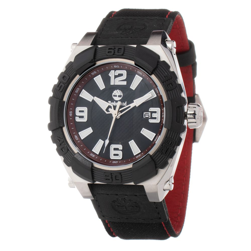Black leather sport watch-null