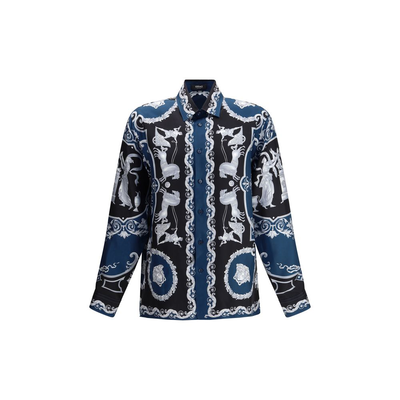 Blue silk shirt, Blue, medium