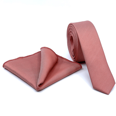 Textured skinny tie with handkerchief