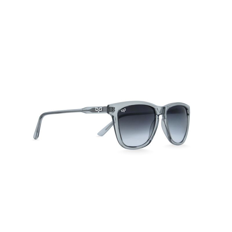 OJO sunglasses square clear grey frame and temples with black lenses rx-null
