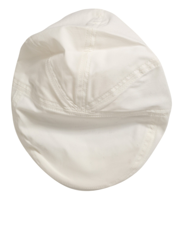 White cotton blend leather trim flat men cap hat-null