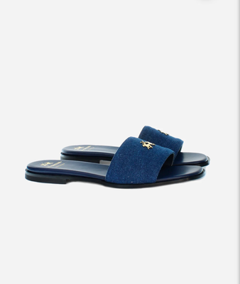 La martina woman’s leather sandals, Denim, medium