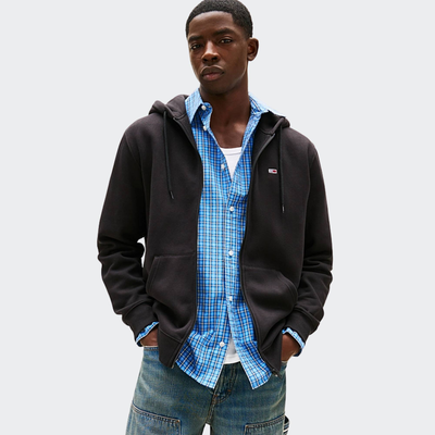 Mens regular flag zip hoodie, Black, medium