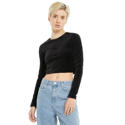 Iconic velour womens long sleeve top, Black, medium